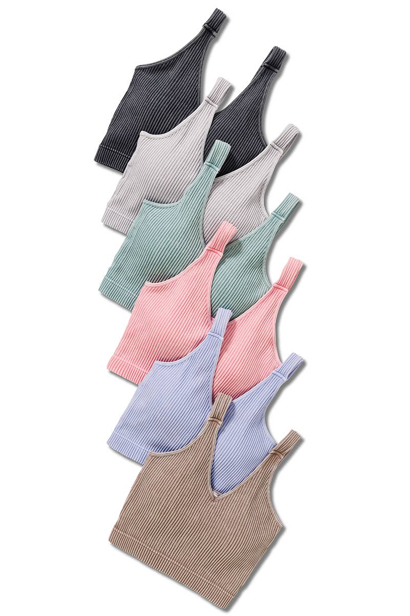 Washed Ribbed Cropped Bra Padded Tank Top