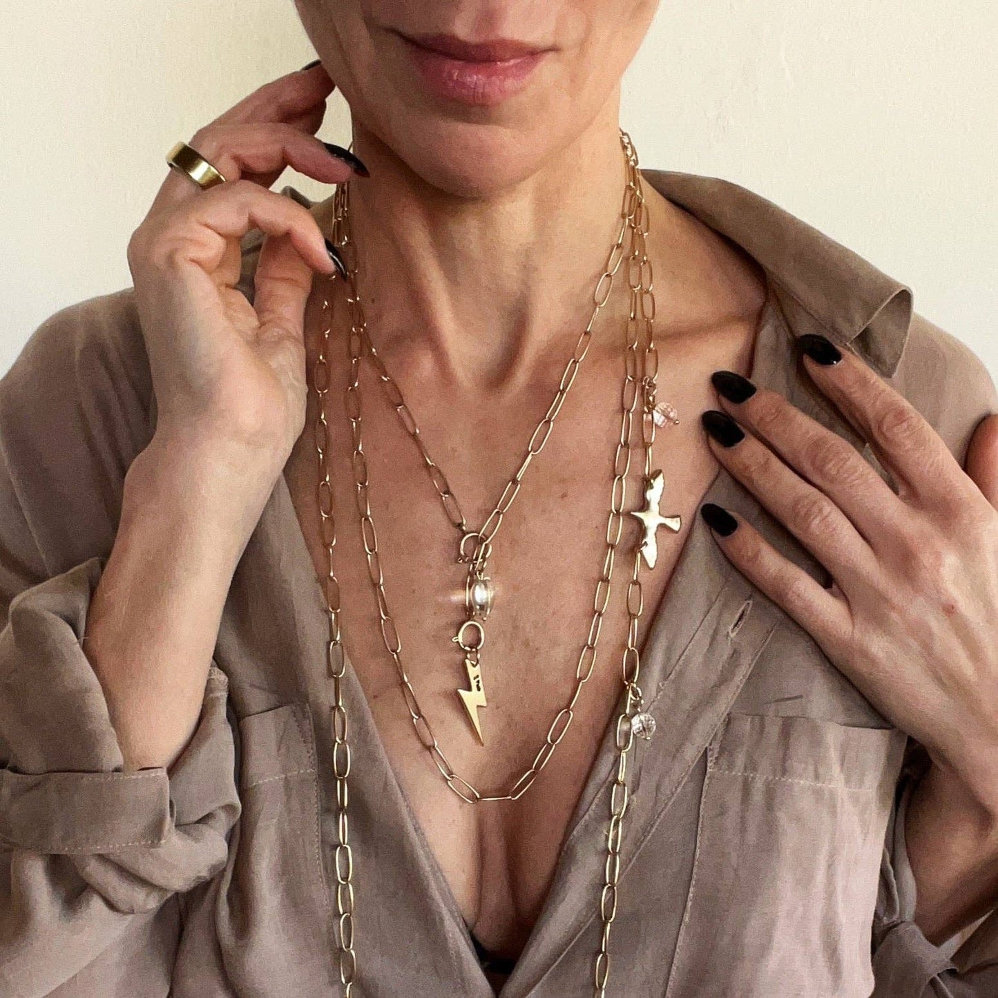 Katia Designs - I AM | BIRD | GOLD FINISH | Long Chain