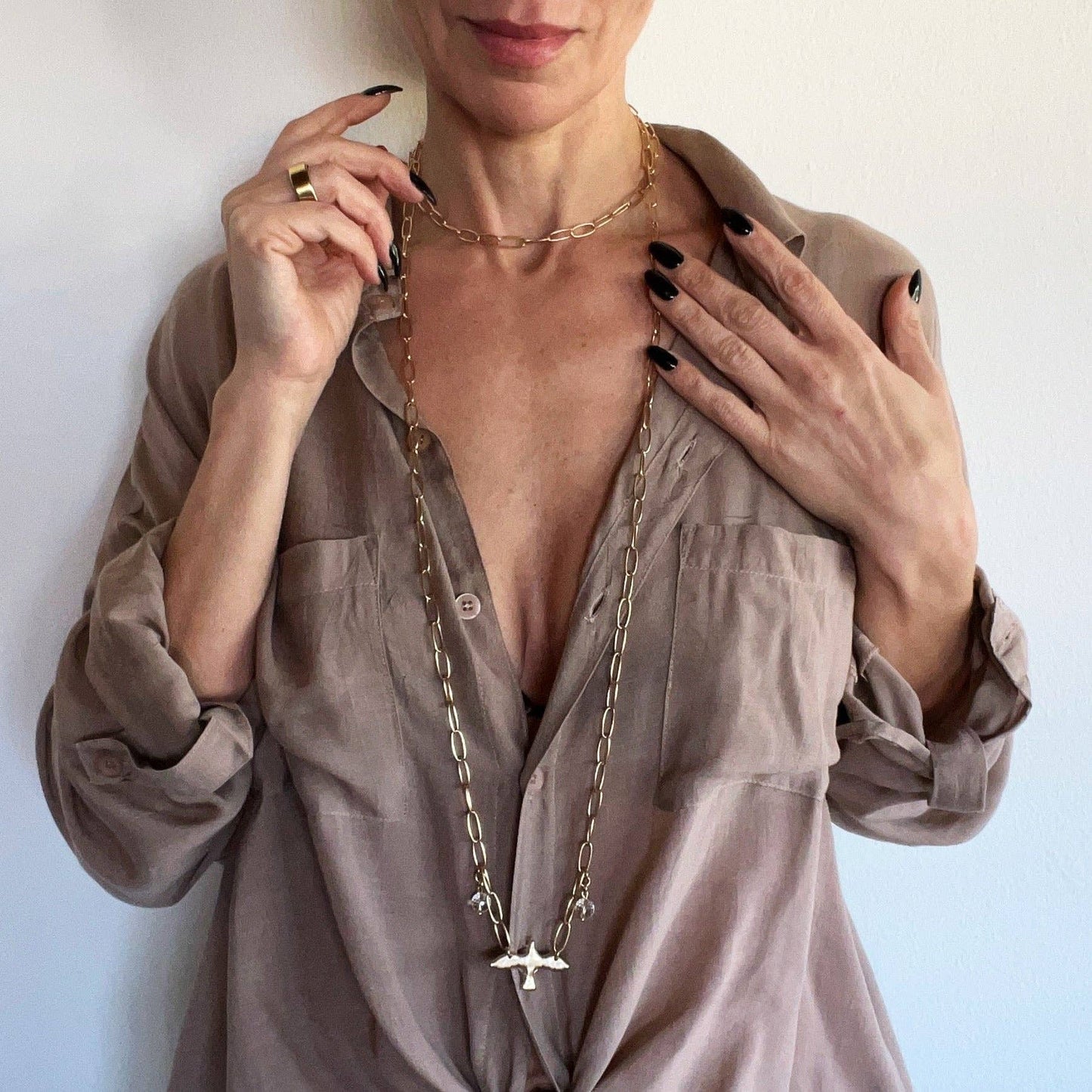 Katia Designs - I AM | BIRD | GOLD FINISH | Long Chain