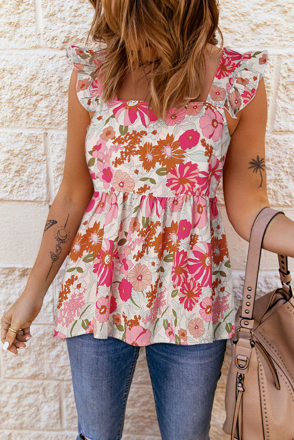 Multicolor Flutter Floral Print Flowy Tank Top