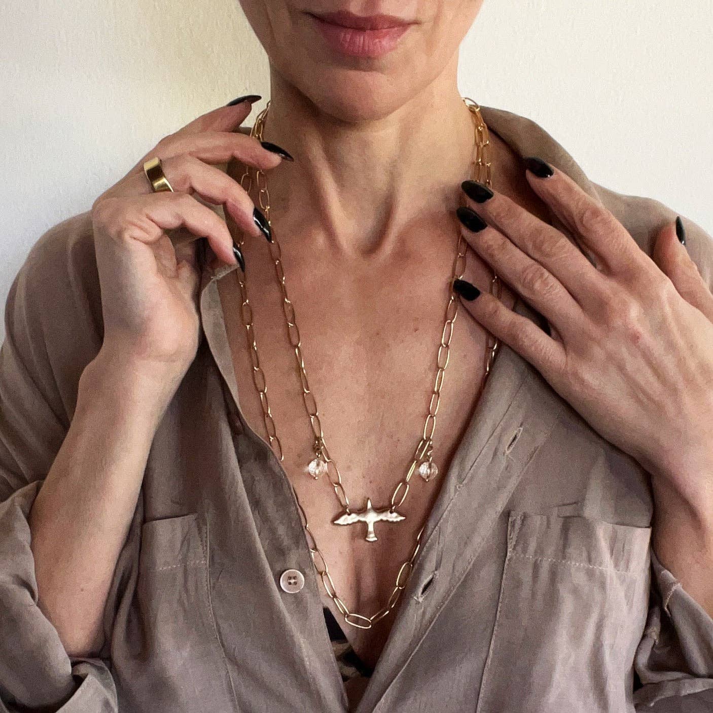 Katia Designs - I AM | BIRD | GOLD FINISH | Long Chain