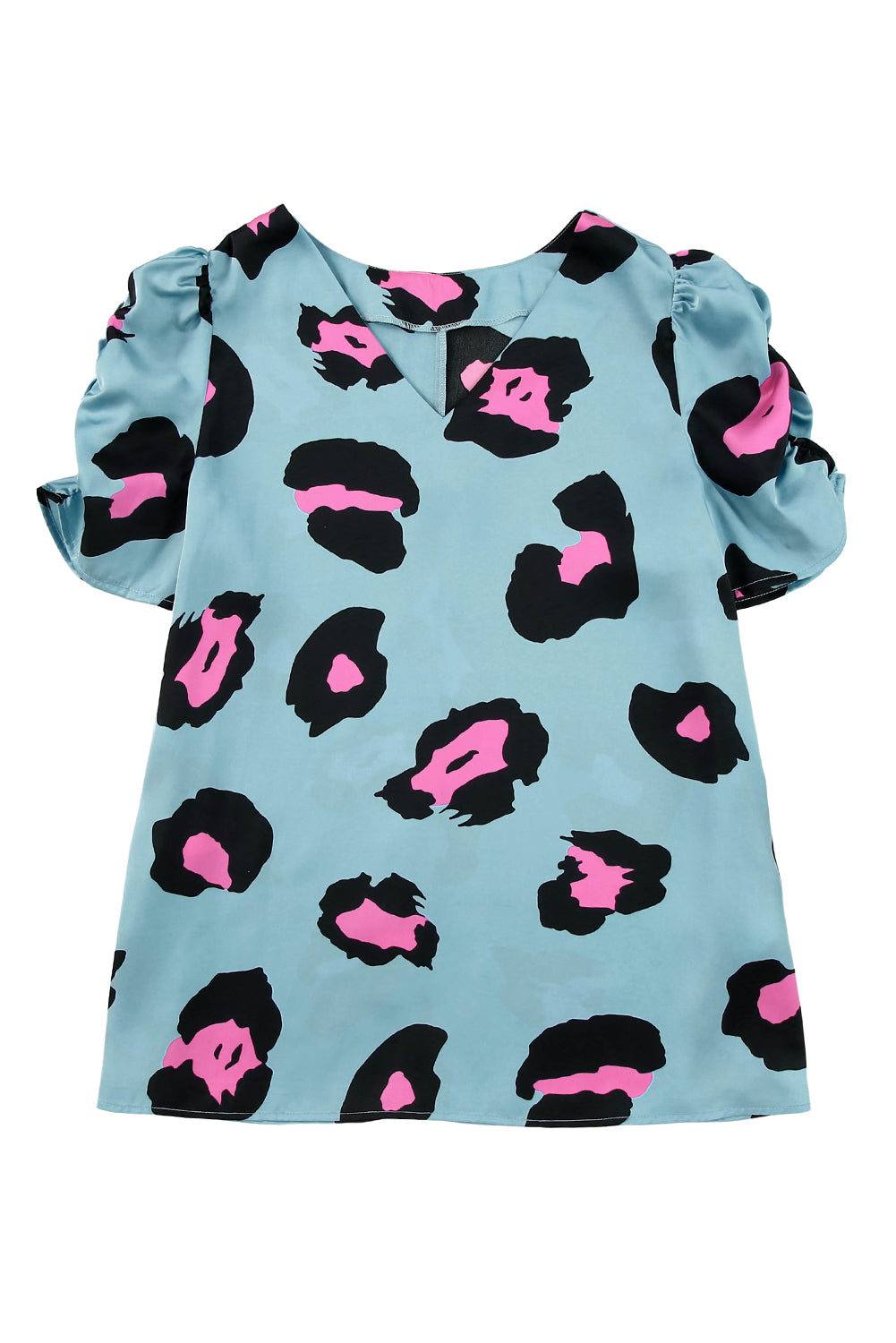 Ruched Short Sleeve Leopard Print Blouse
