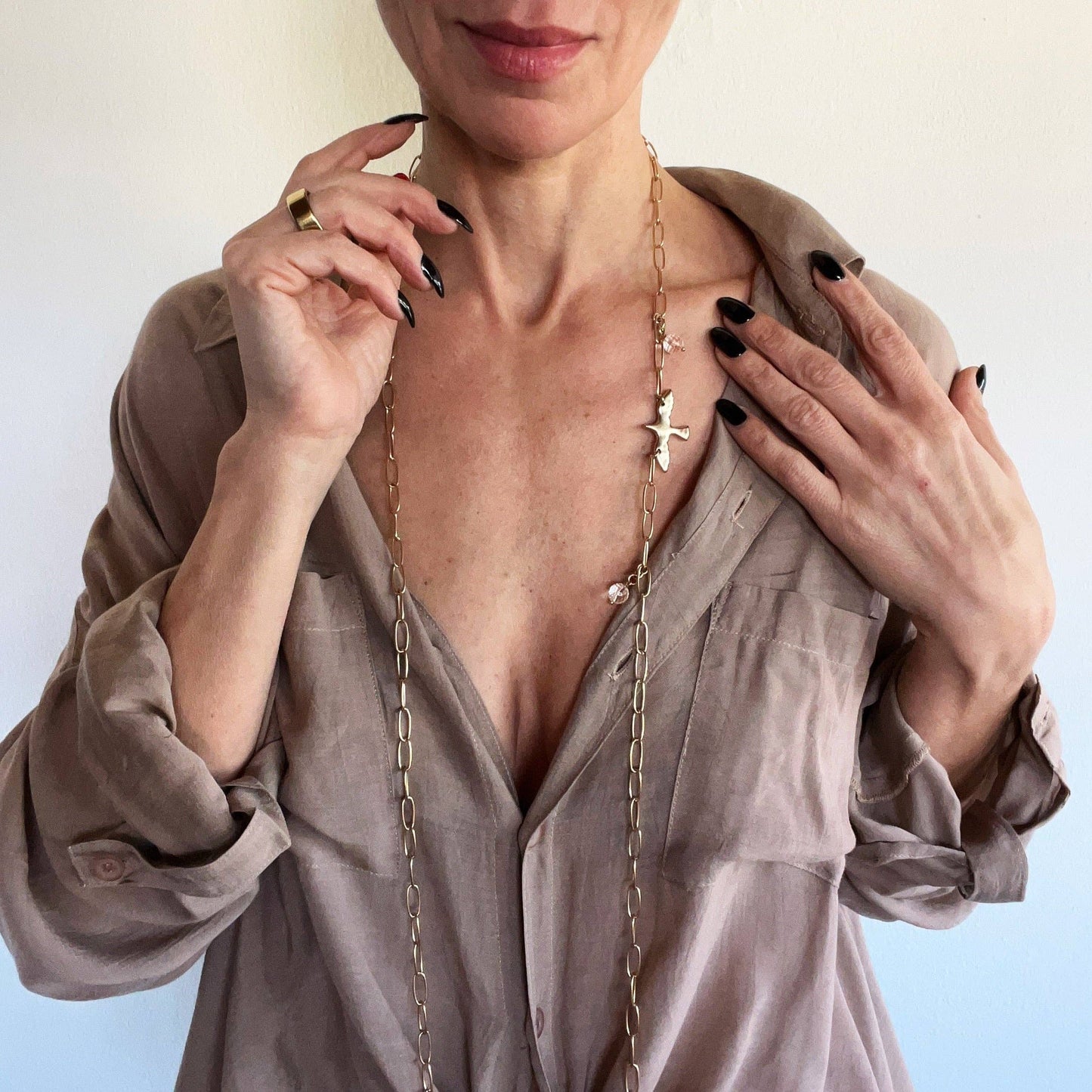 Katia Designs - I AM | BIRD | GOLD FINISH | Long Chain
