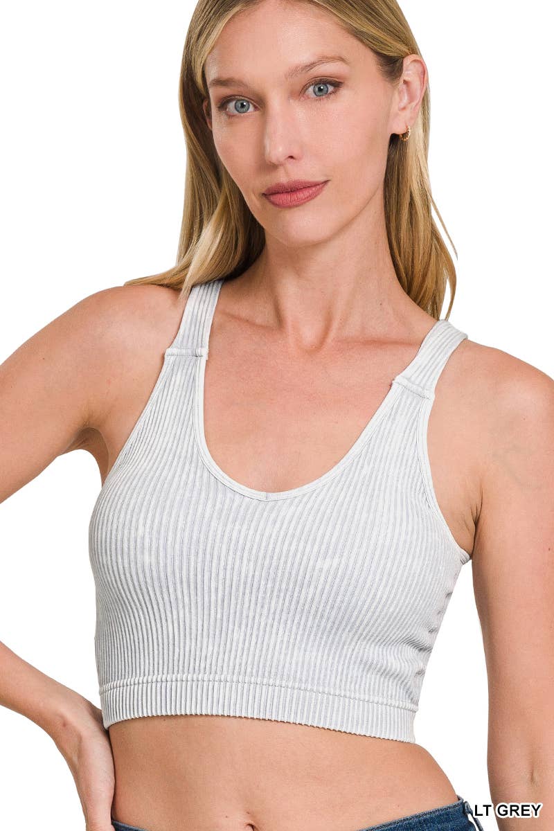 Washed Ribbed Cropped Bra Padded Tank Top