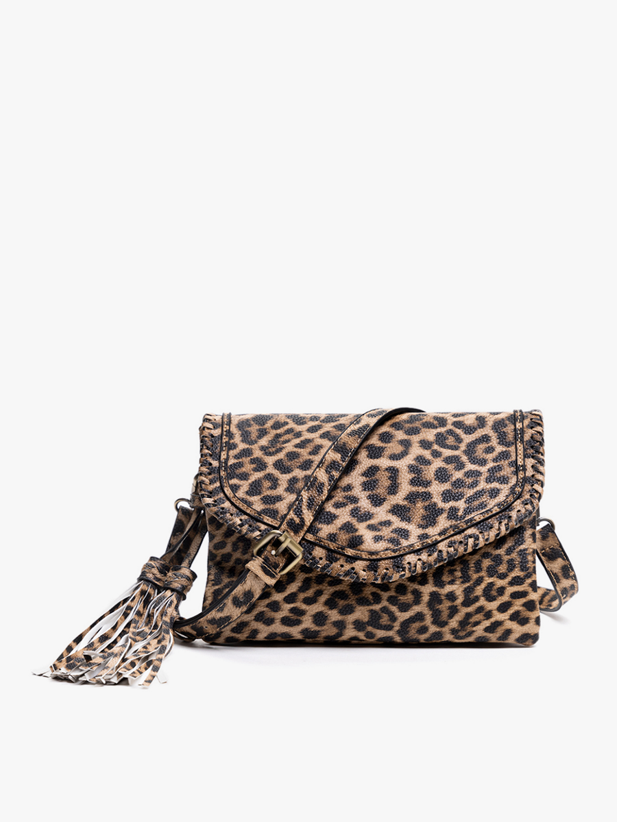 Jen & Co. - M1802A Sloane Flapover Crossbody w/ Whipstitch and Tassel