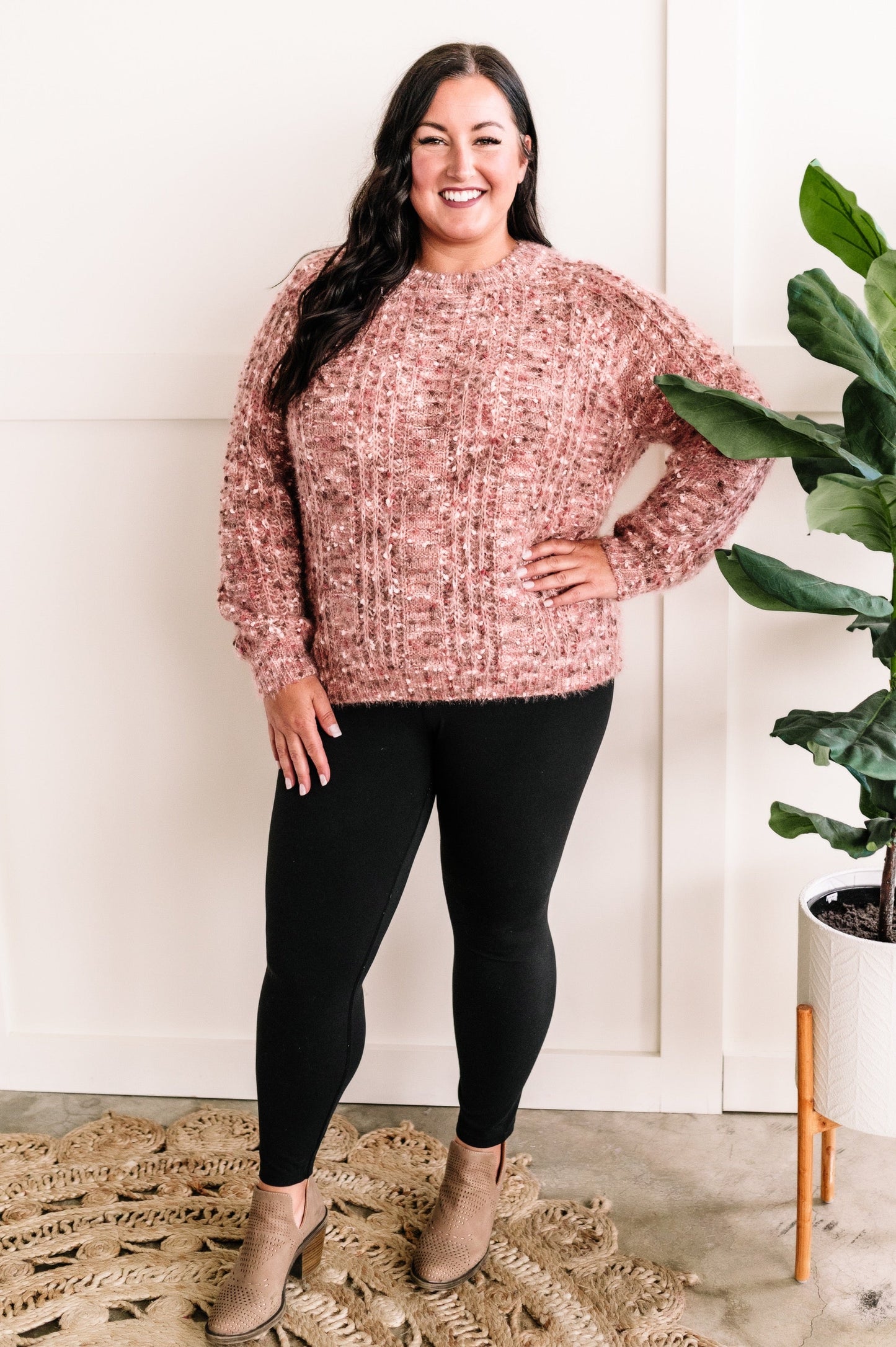 Cozy Factor Sweater In Dusty Mauve & Cranberry