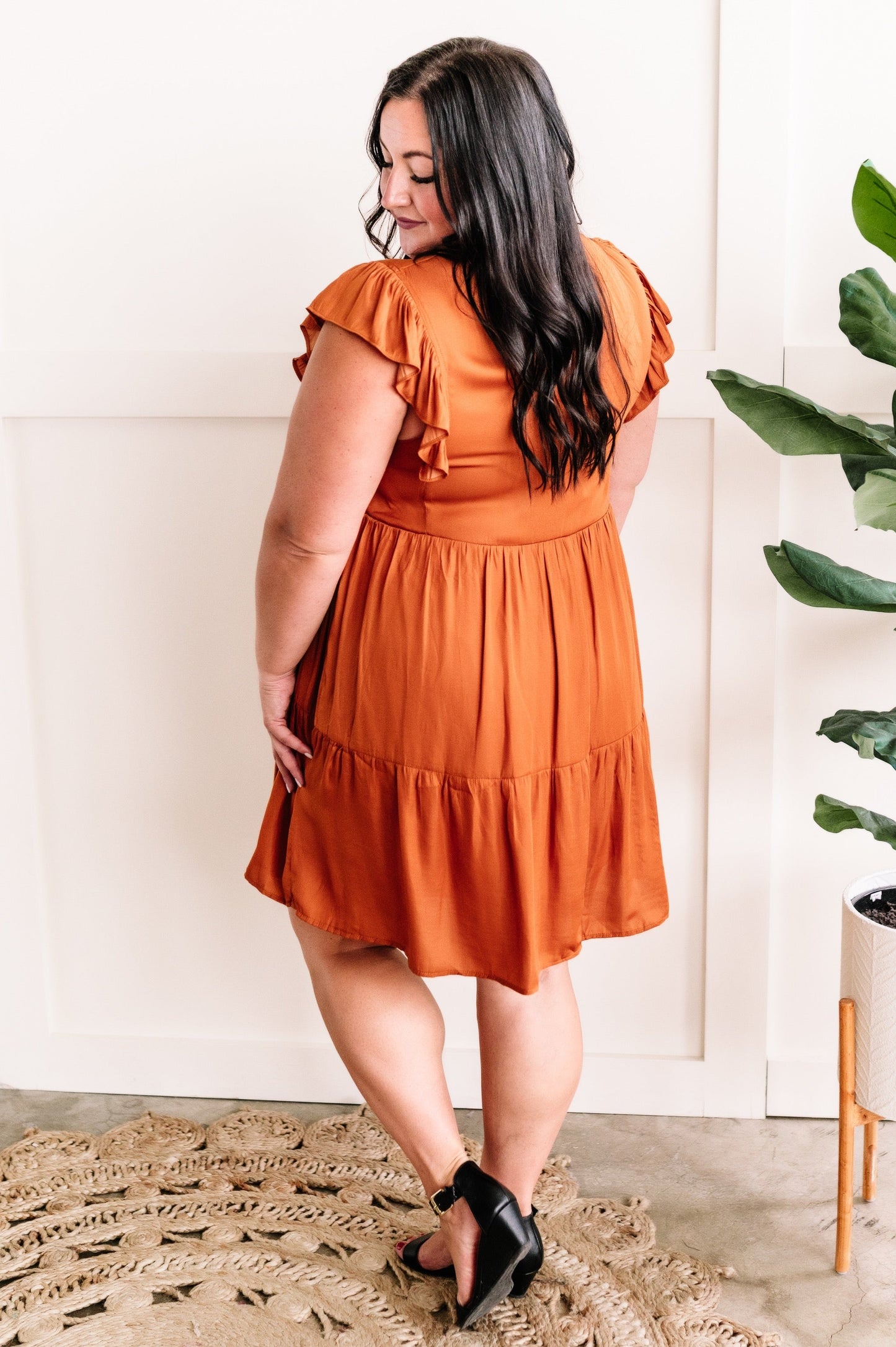 Satin Tiered Dress In Vogue Orange