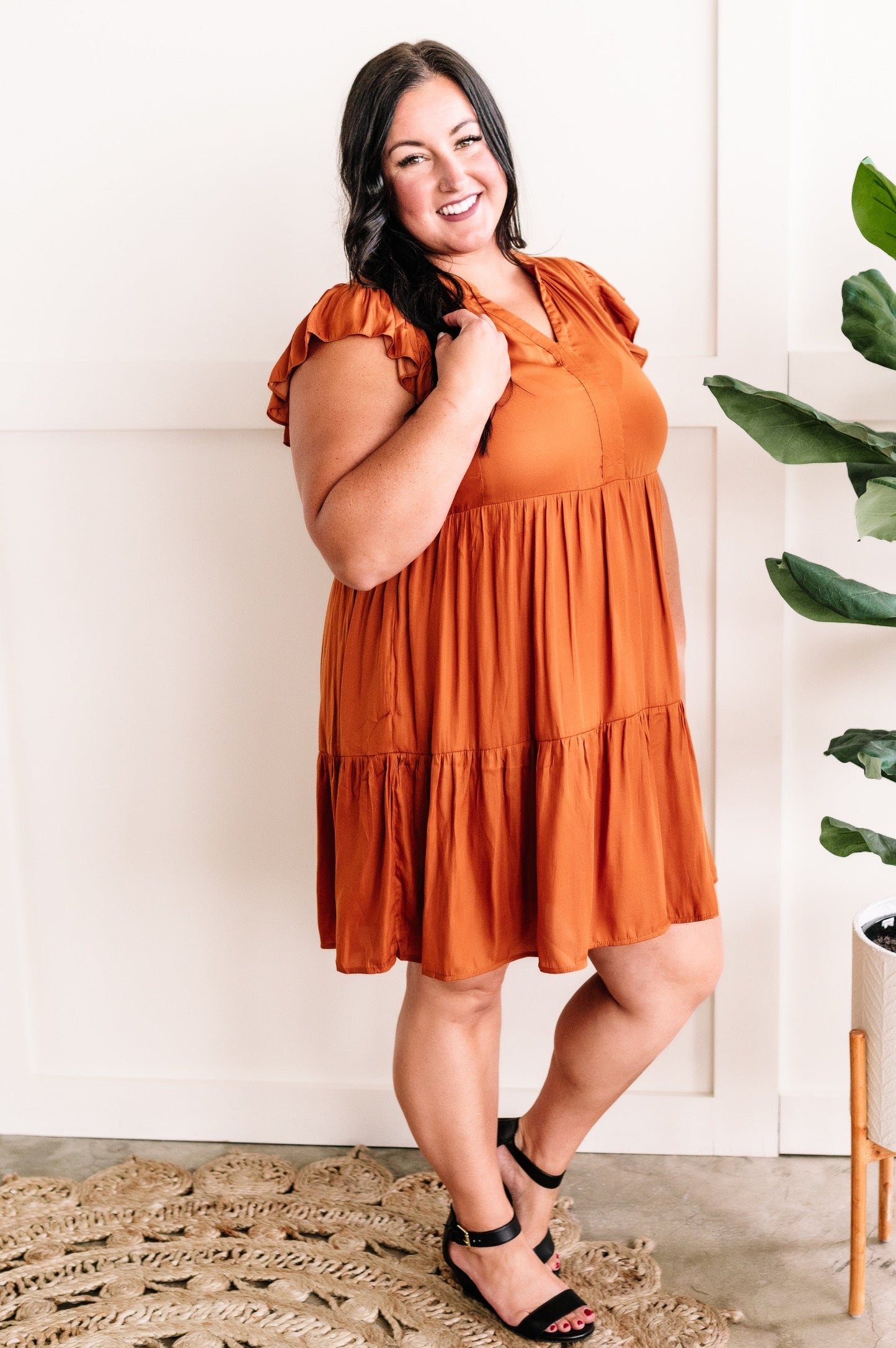 Satin Tiered Dress In Vogue Orange