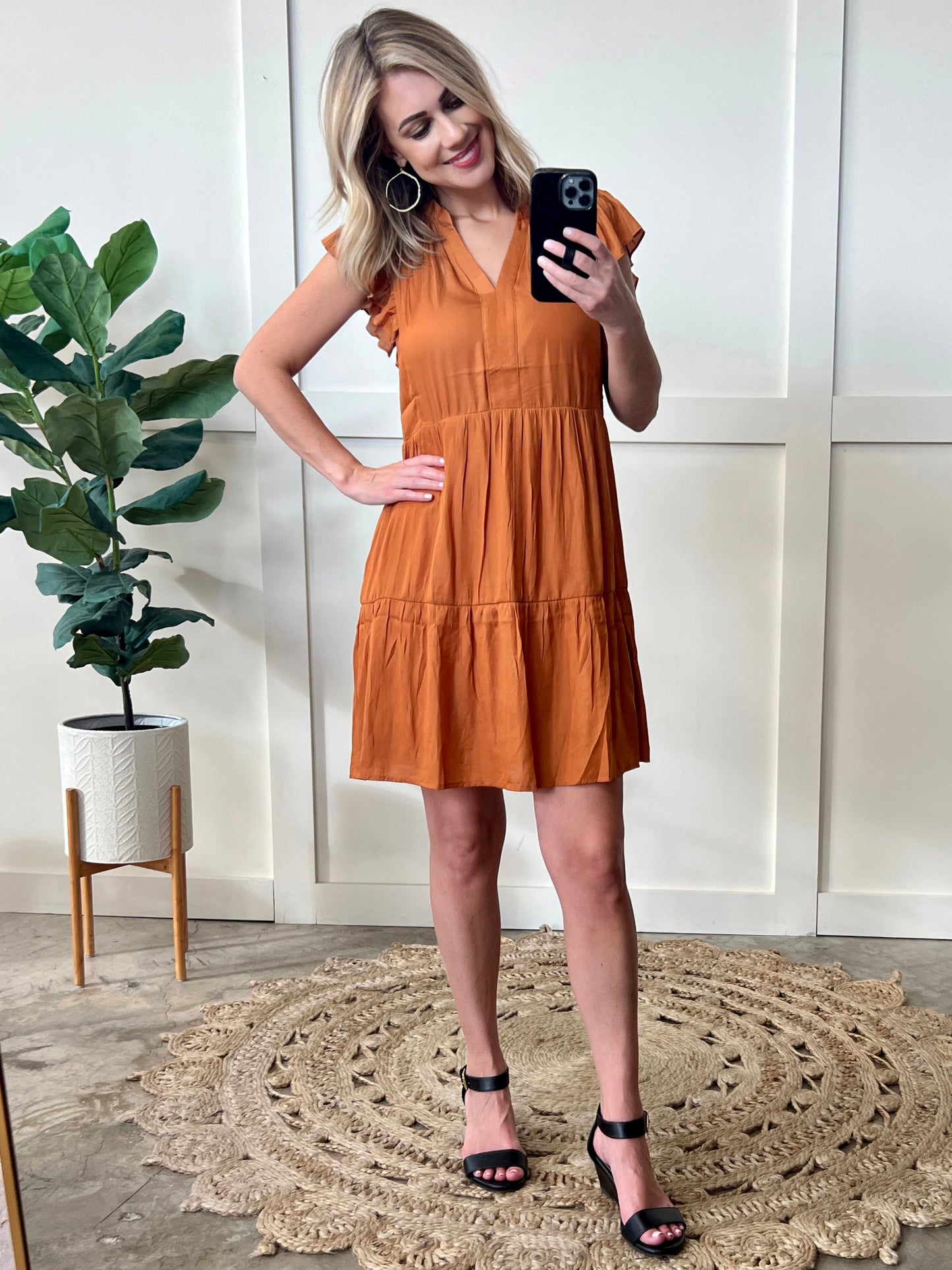 Satin Tiered Dress In Vogue Orange