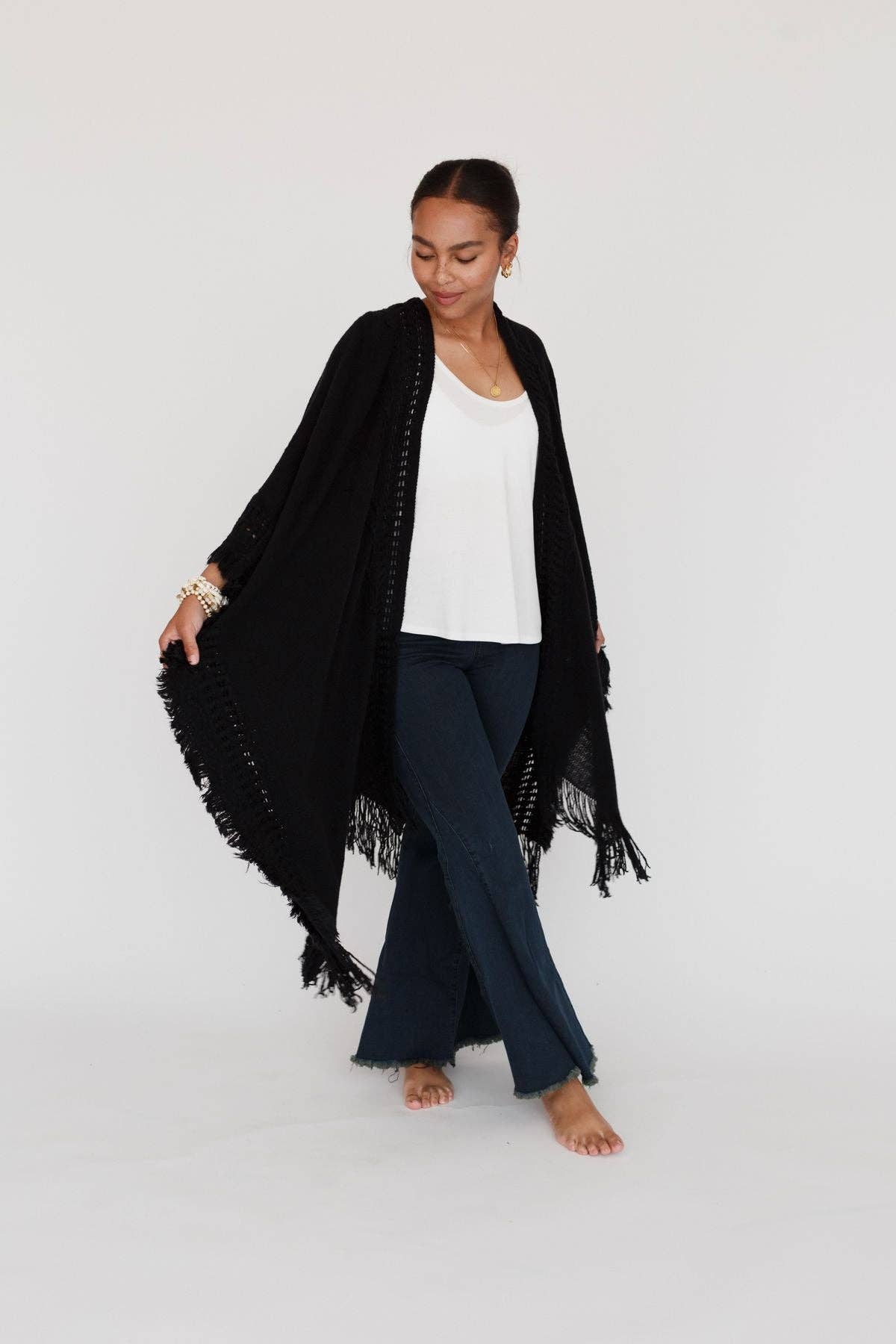 Three Bird Nest - Go With The Flow Ruana - Black