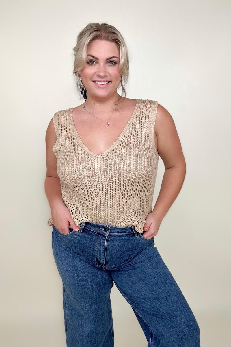 Loose Knit V Neck Tank Top