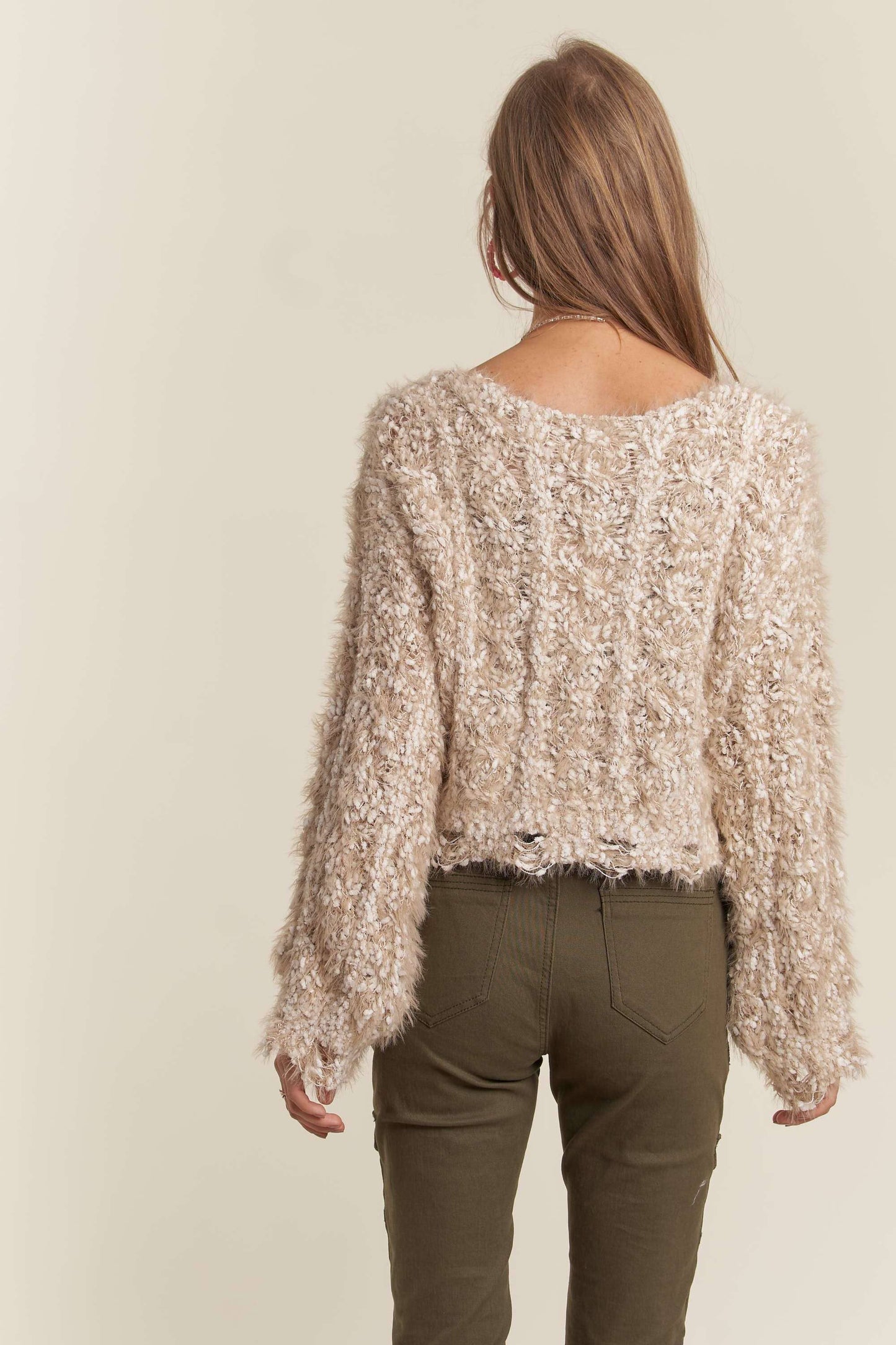 ADORA LA - CESW3446 - FRAYED HEM CROP SWEATER TOP: ONE SIZE / PINK