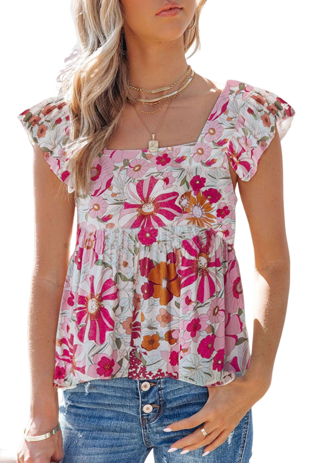 Multicolor Flutter Floral Print Flowy Tank Top