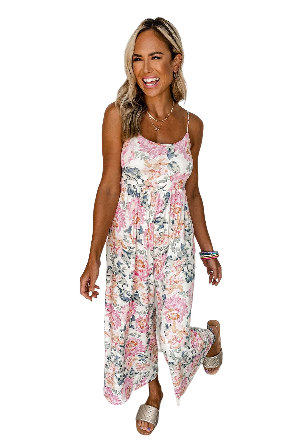 Floral Spaghetti Straps Wide Leg Jumpsuit