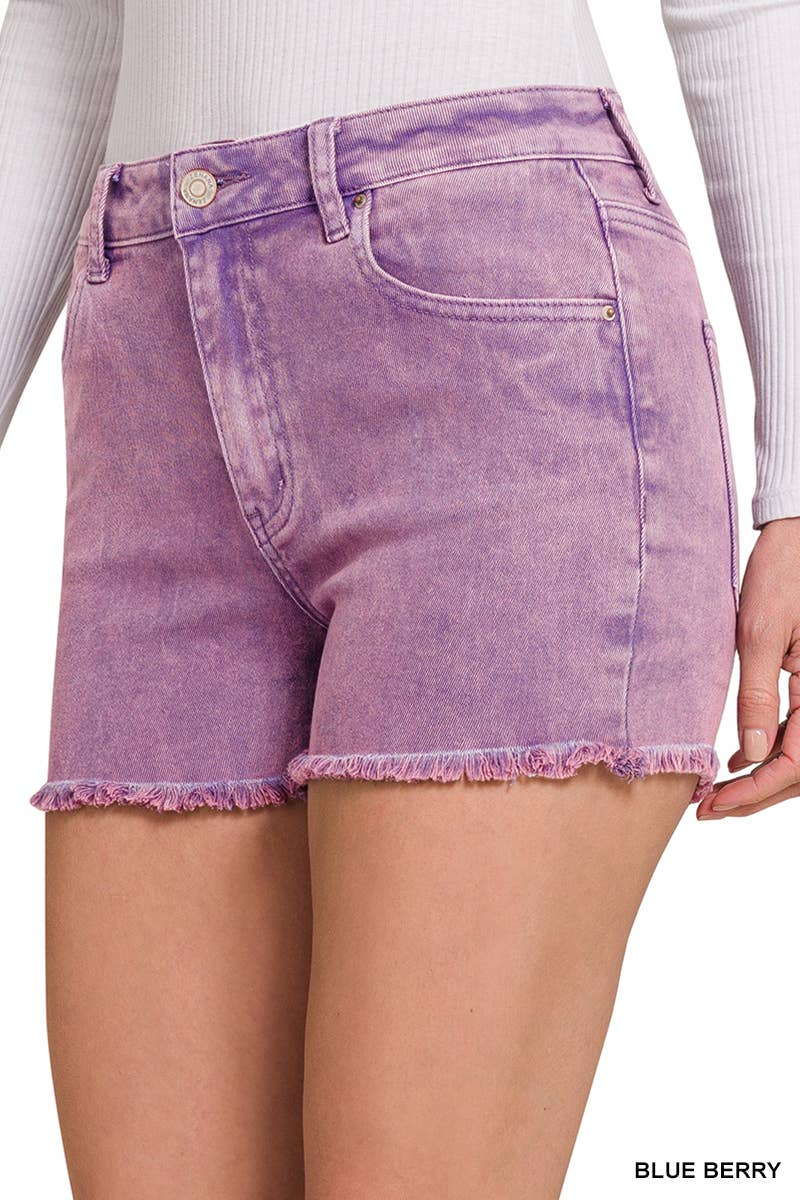 Vanilla Monkey - Washed Frayed Cutoff Hem Shorts: 1-2-2-1 (S-M-L-XL) / MAUVE