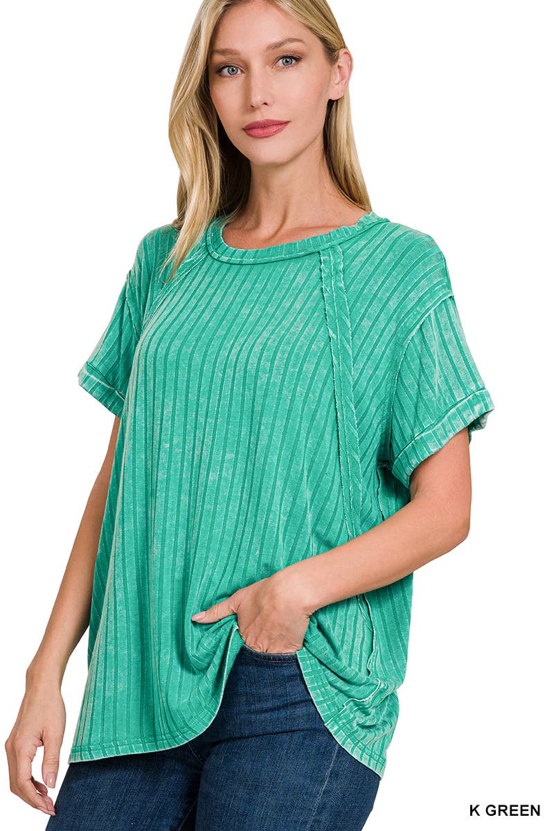 RIBBED RAGLAN DOLMAN SLEEVE BOAT-NECK TOP: CANDY PINK