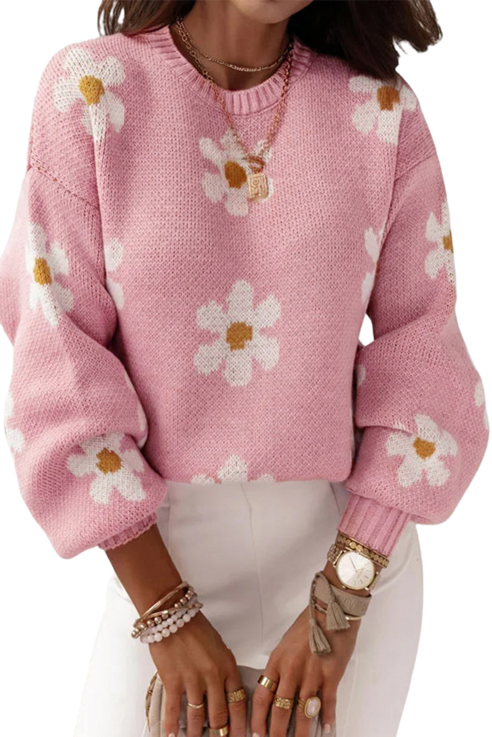 Floral Pattern Drop Shoulder Sweater