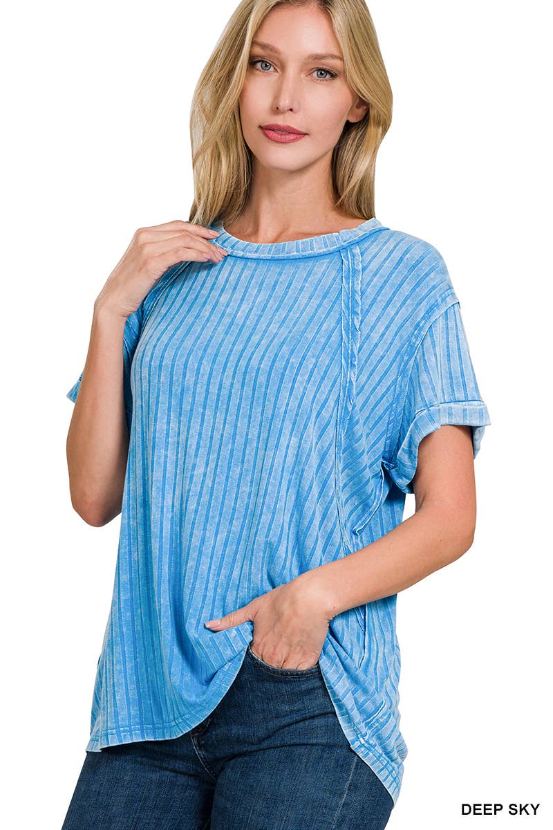 RIBBED RAGLAN DOLMAN SLEEVE BOAT-NECK TOP: K GREEN-