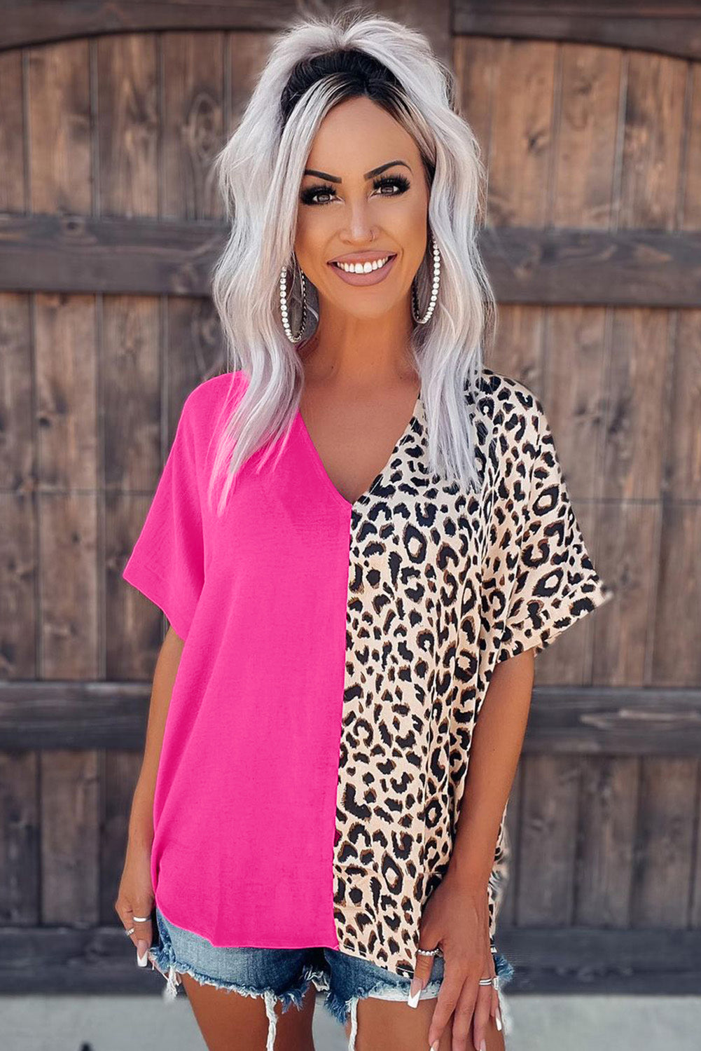 Contrast Leopard Color Block Blouse