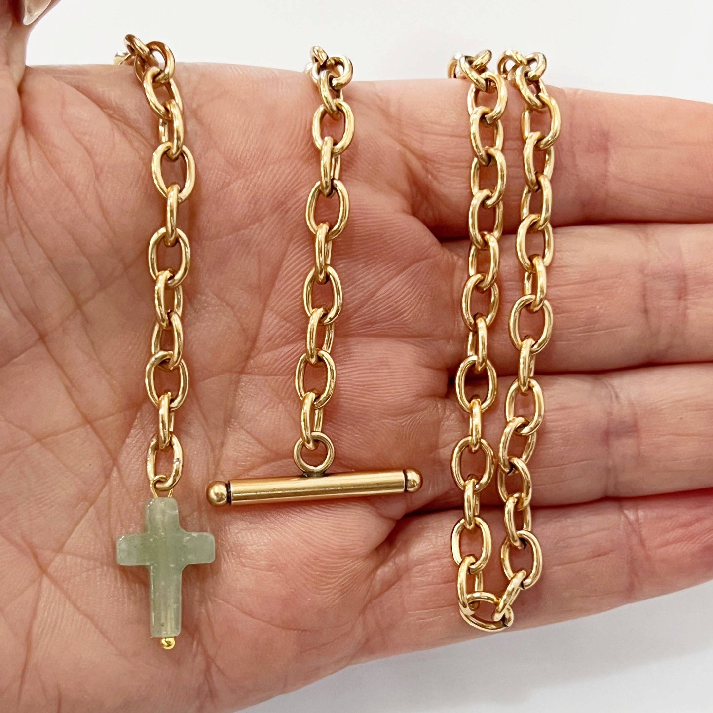 Katia Designs - AVENTURINE CROSS | Choker: Silver / L 18"