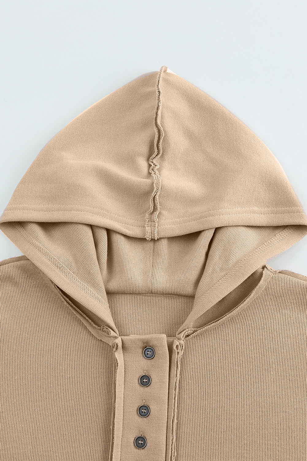 Khaki Casual Button Solid Patchwork Trim Hoodie