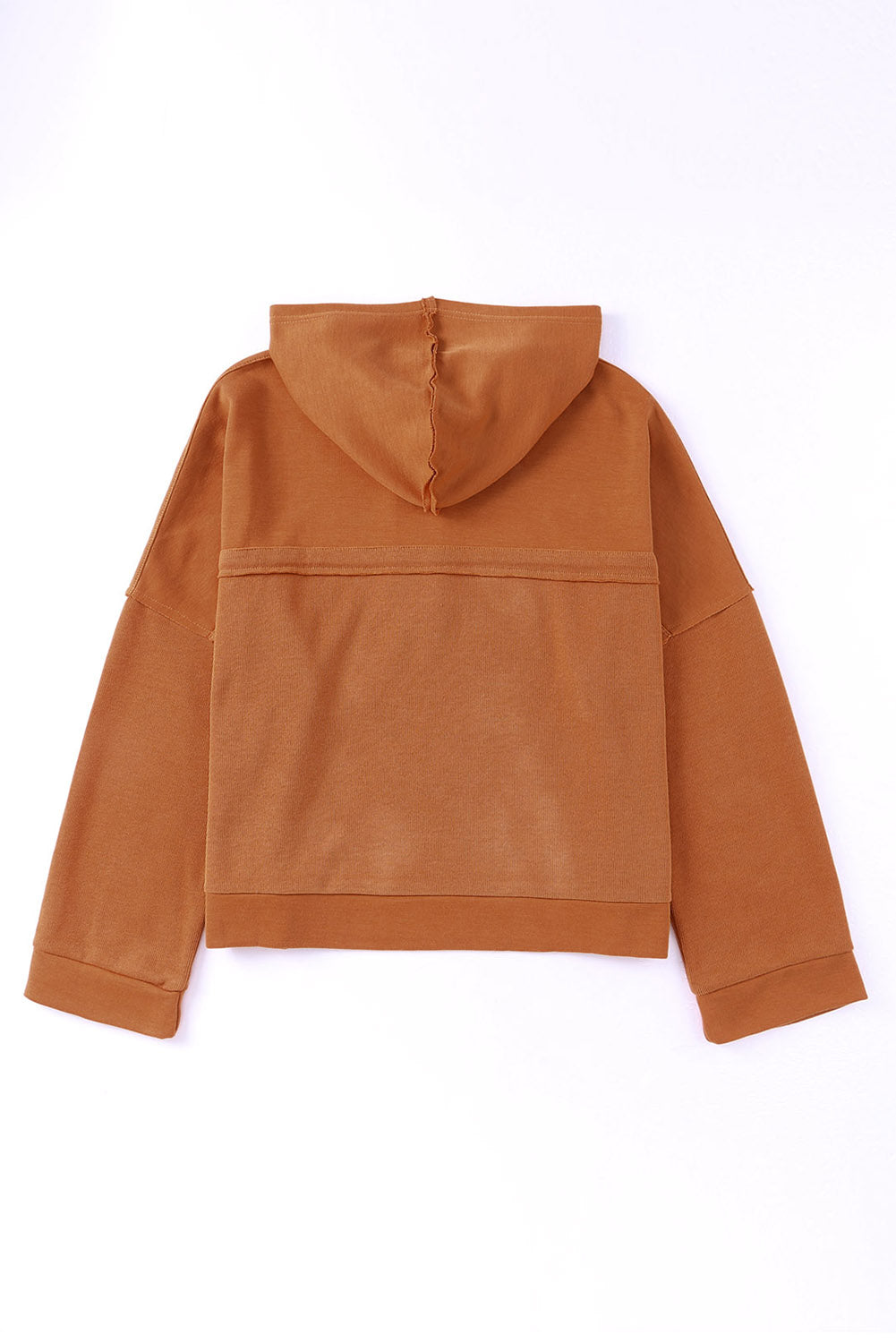 Orange Casual Button Solid Patchwork Trim Hoodie