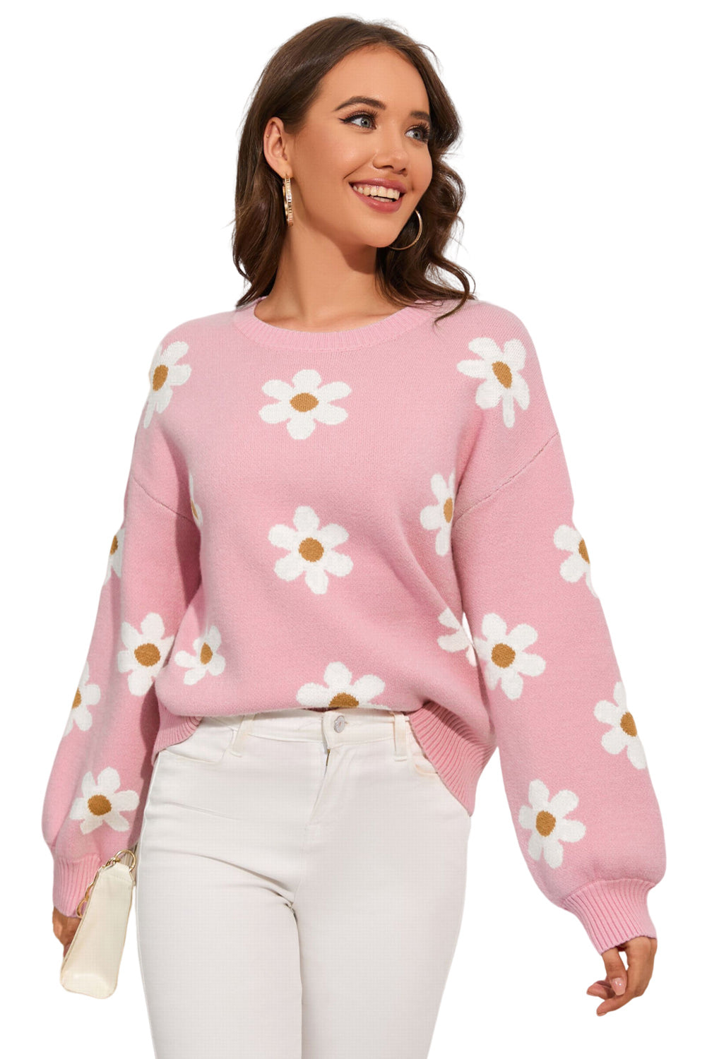 Floral Pattern Drop Shoulder Sweater