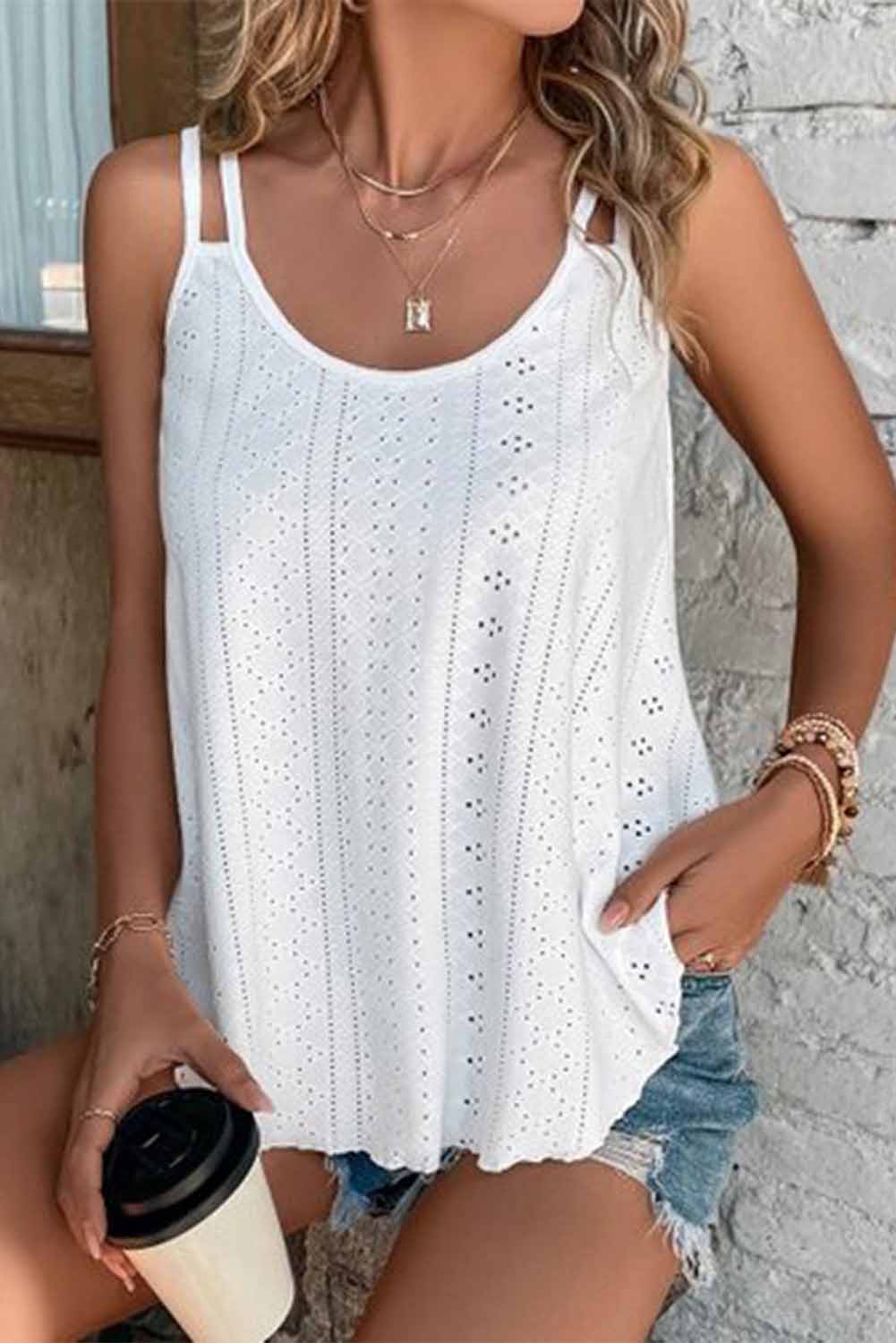 Eyelet Strappy Scoop-Neck Tank Top