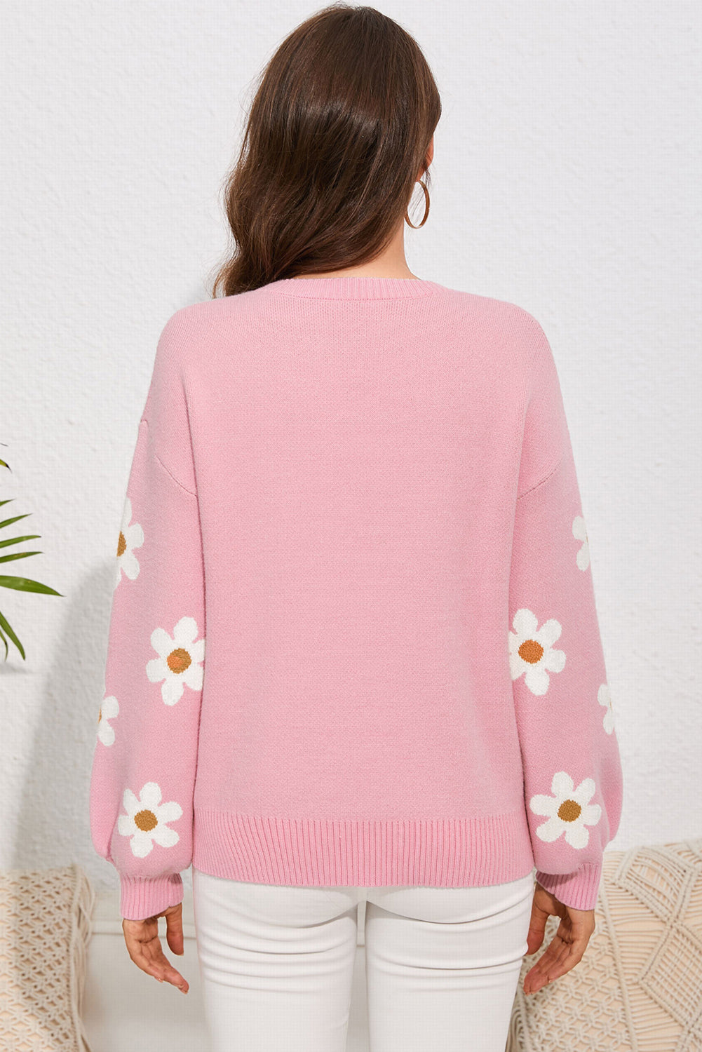 Floral Pattern Drop Shoulder Sweater