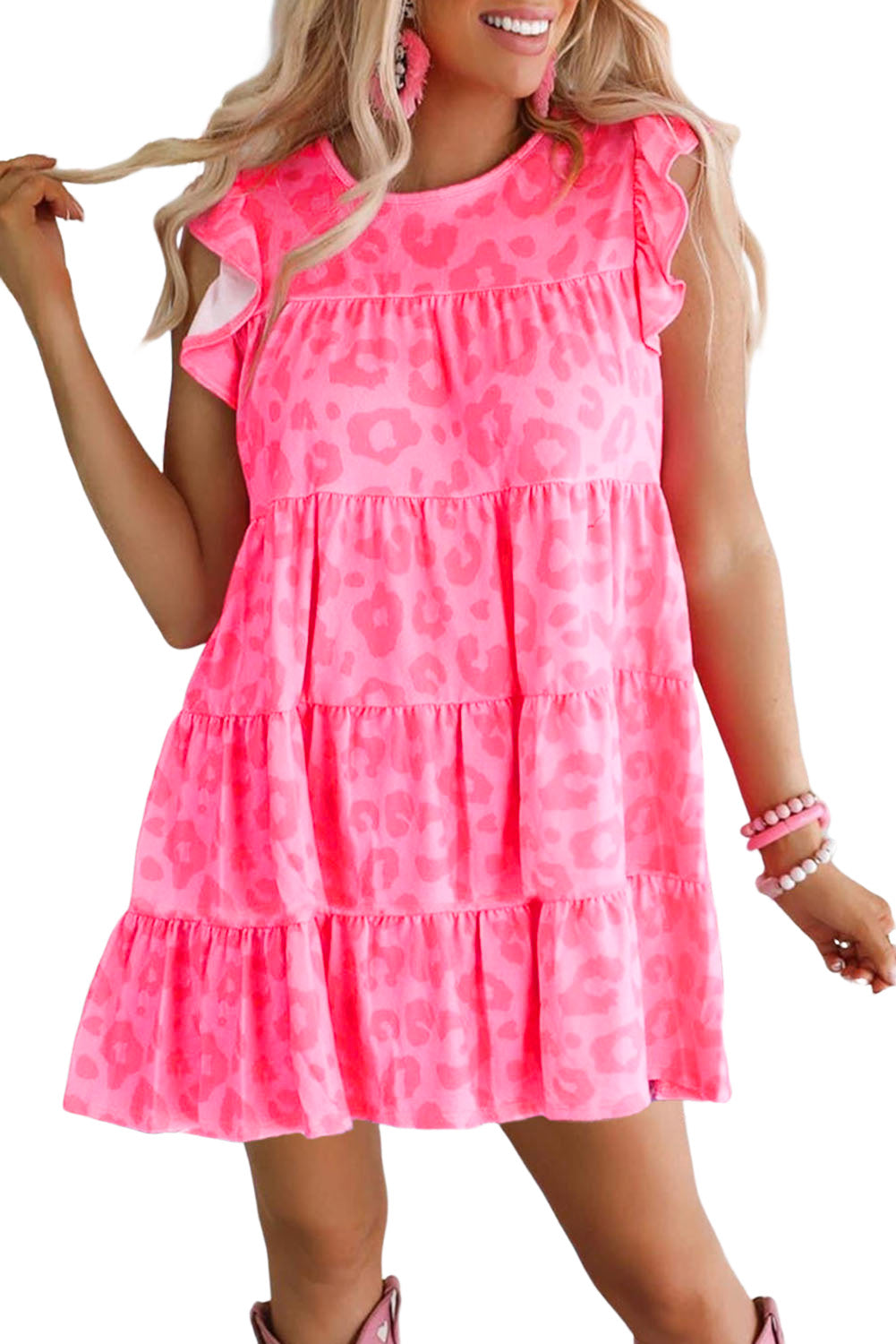 Round Neck Ruffle Tiered Mini Dress