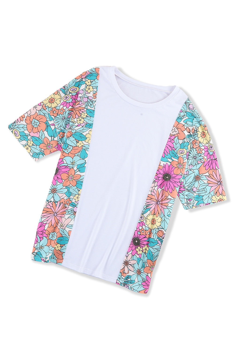 Floral Print Patchwork Short Sleeve Top