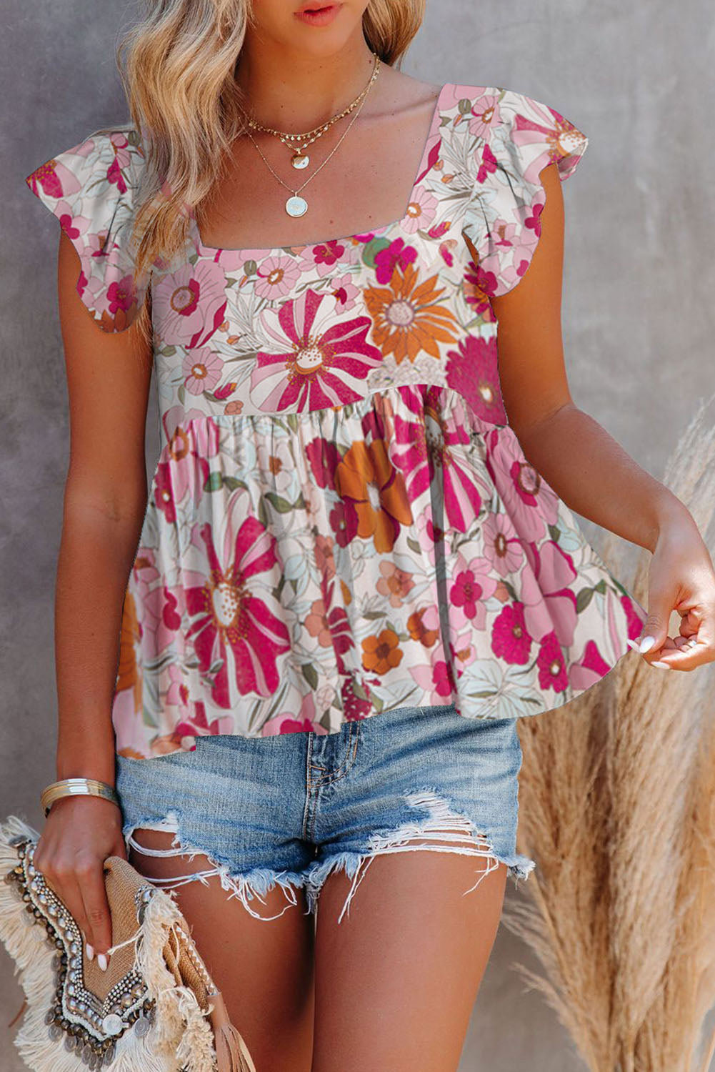 Multicolor Flutter Floral Print Flowy Tank Top