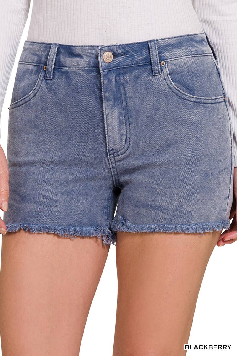 Vanilla Monkey - Washed Frayed Cutoff Hem Shorts: 1-2-2-1 (S-M-L-XL) / MAUVE