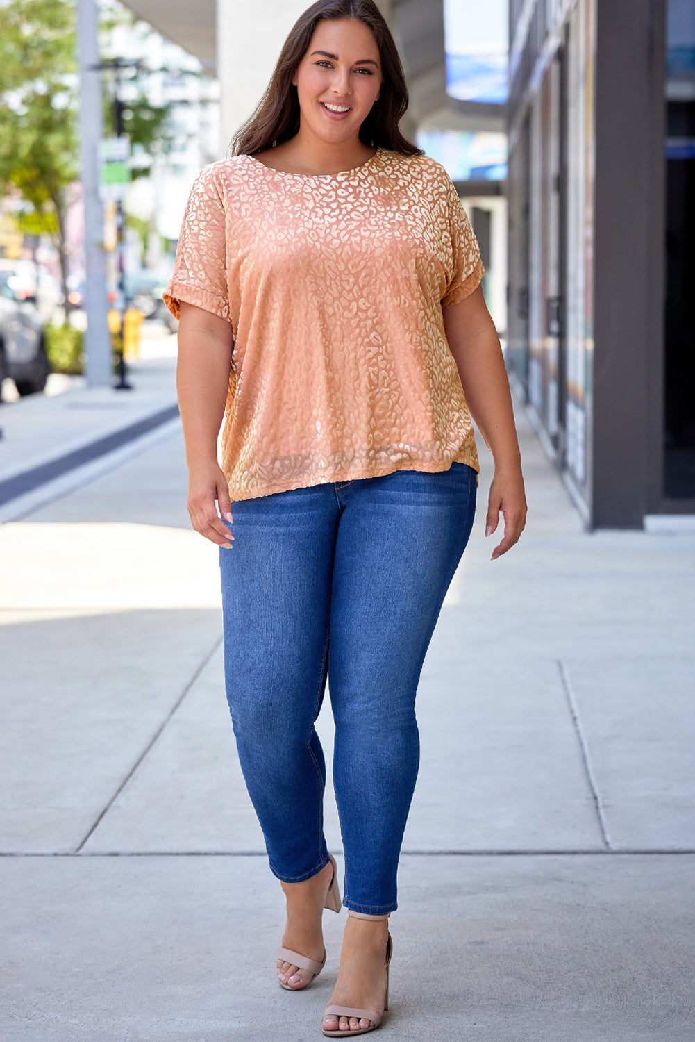 Plus Size Ombre Glitter Leopard T-shirt