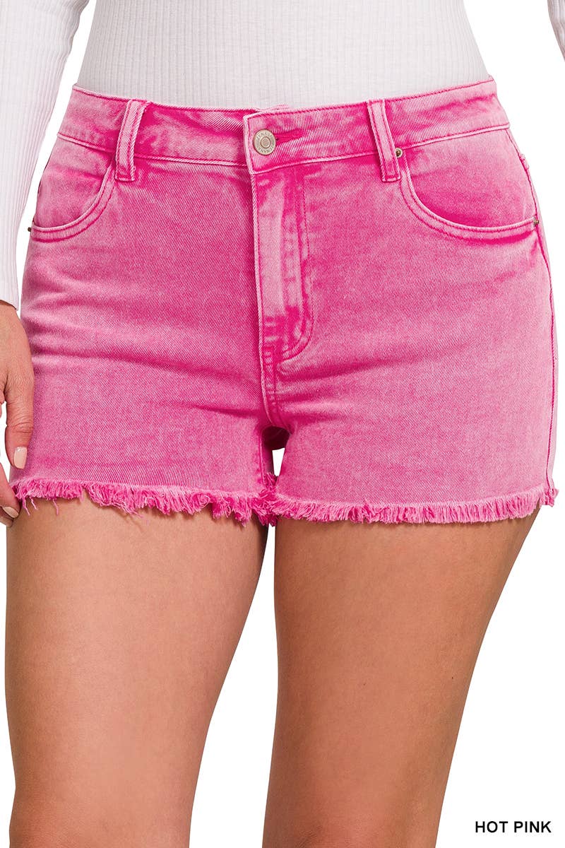 Vanilla Monkey - Washed Frayed Cutoff Hem Shorts: 1-2-2-1 (S-M-L-XL) / MAUVE