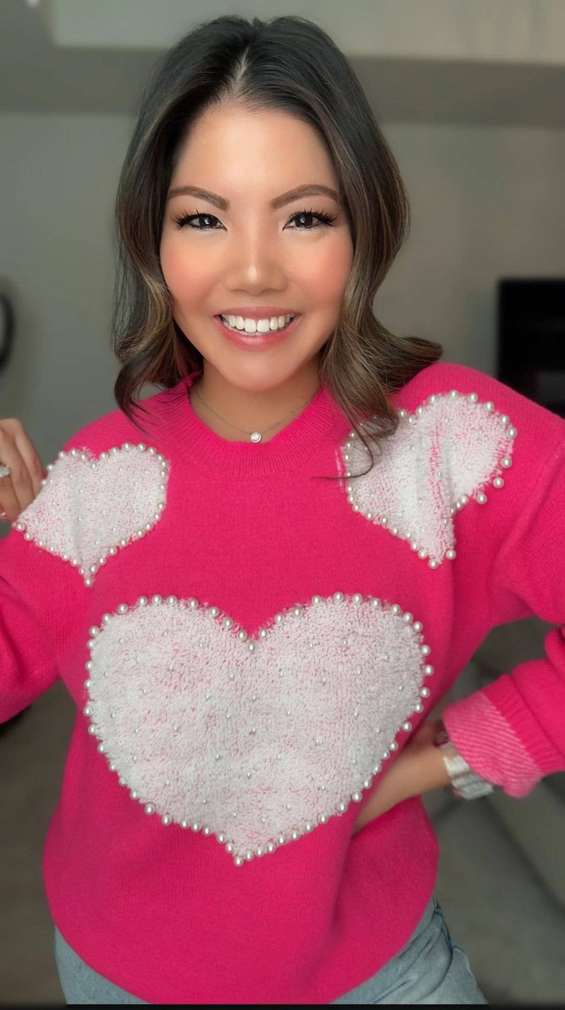 JadyK - Sadie Neon Pearl Sherpa Heart Sweater