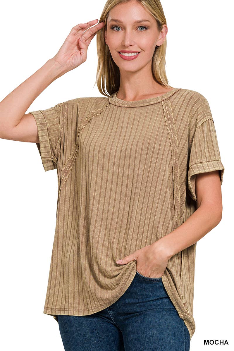 RIBBED RAGLAN DOLMAN SLEEVE BOAT-NECK TOP: CANDY PINK