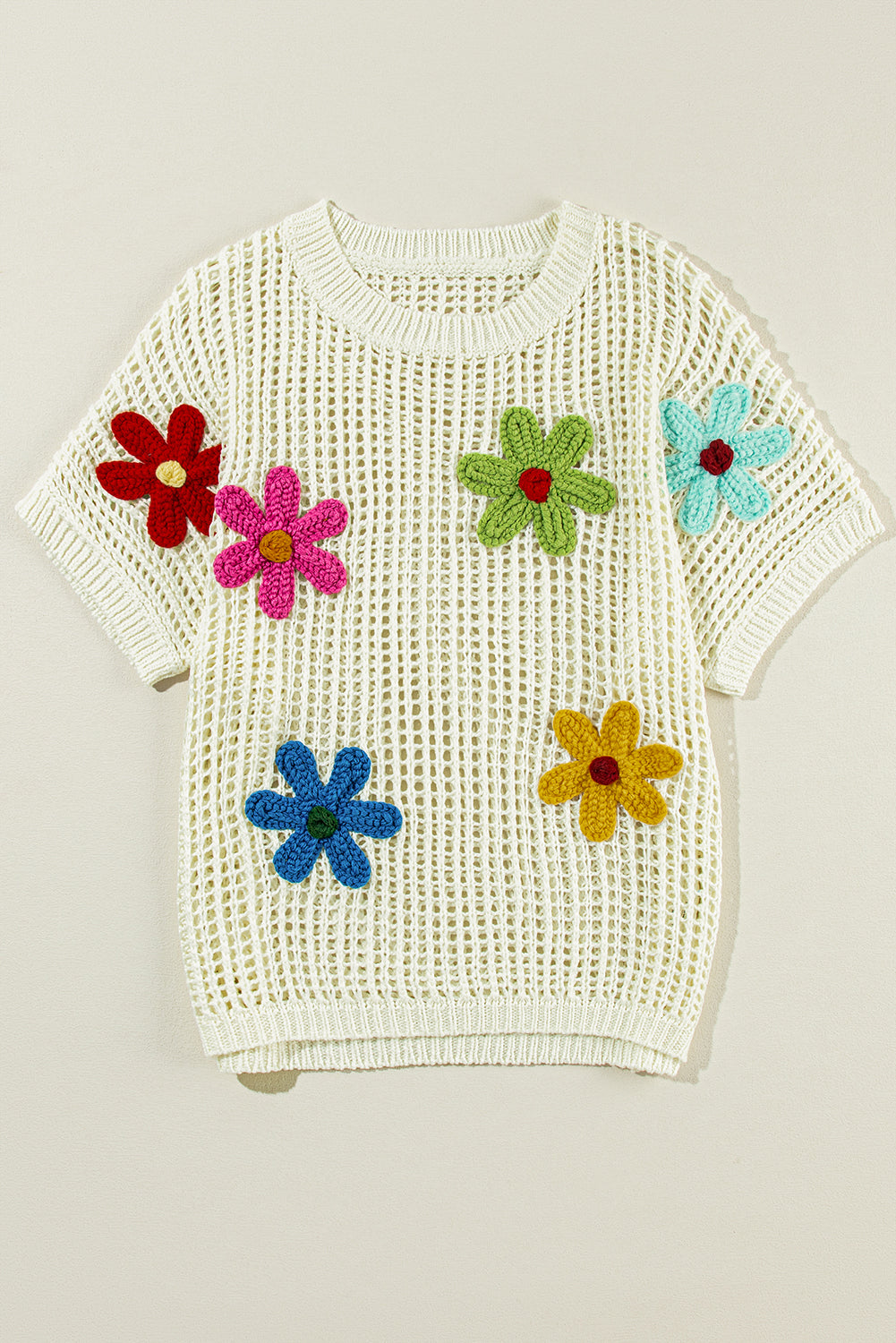 White Crochet Flower Hollow-out Sweater T Shirt