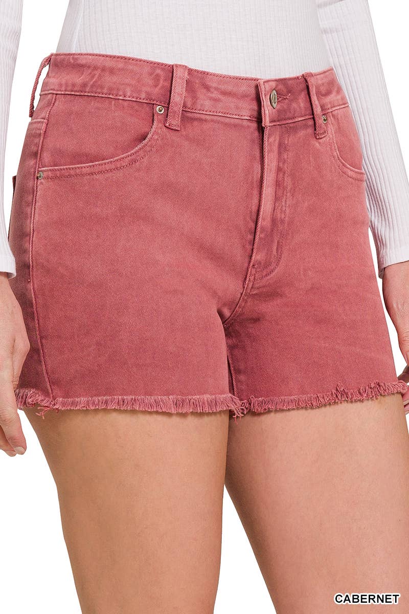 Vanilla Monkey - Washed Frayed Cutoff Hem Shorts: 1-2-2-1 (S-M-L-XL) / MAUVE