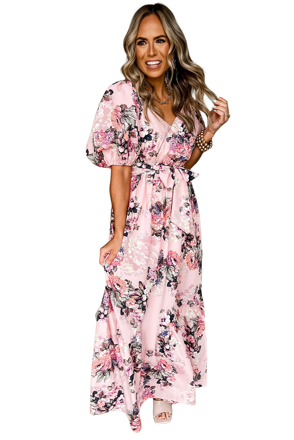 Floral Puff Sleeve High Waist Maxi Dress