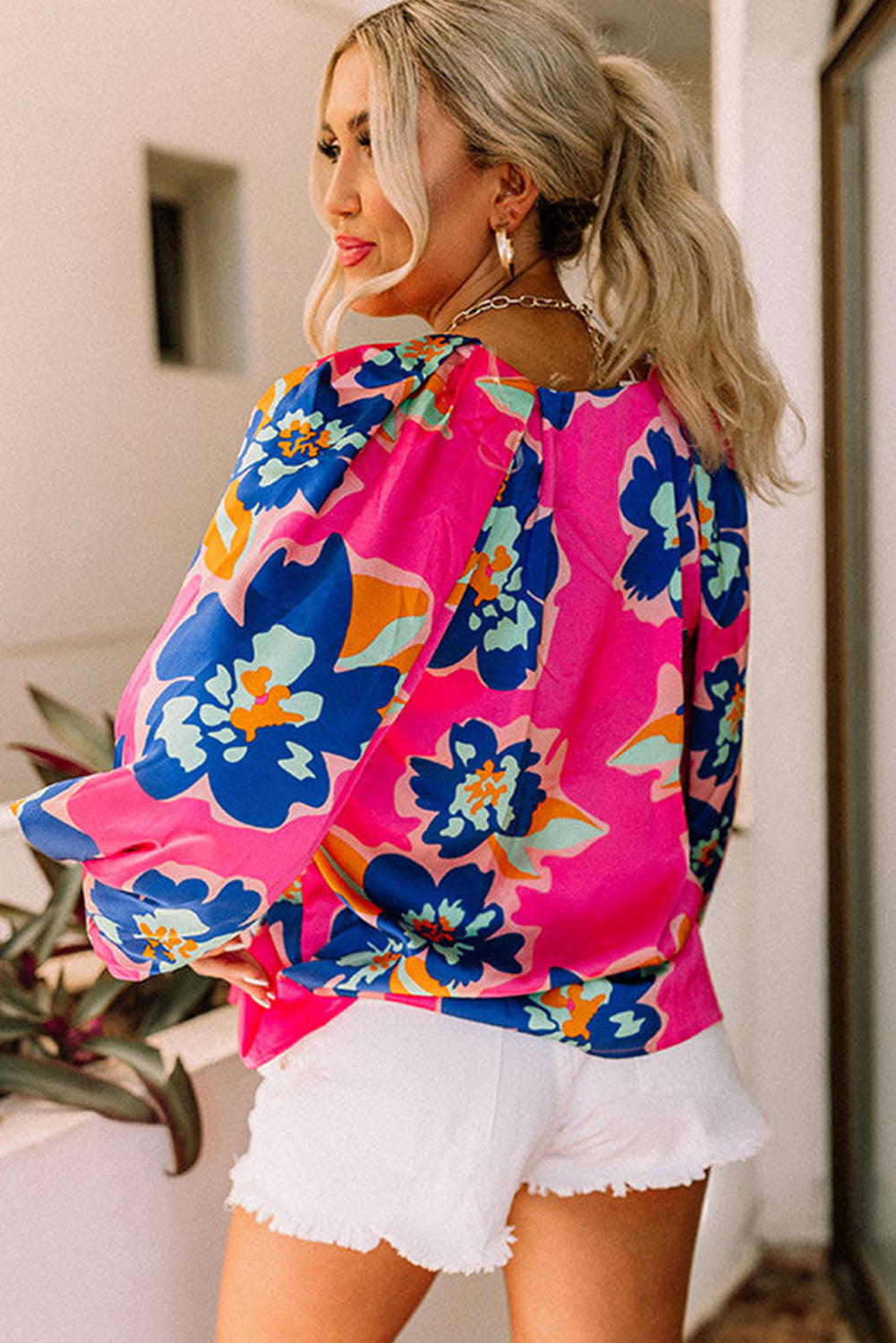 Flower Print Puff Sleeve Blouse