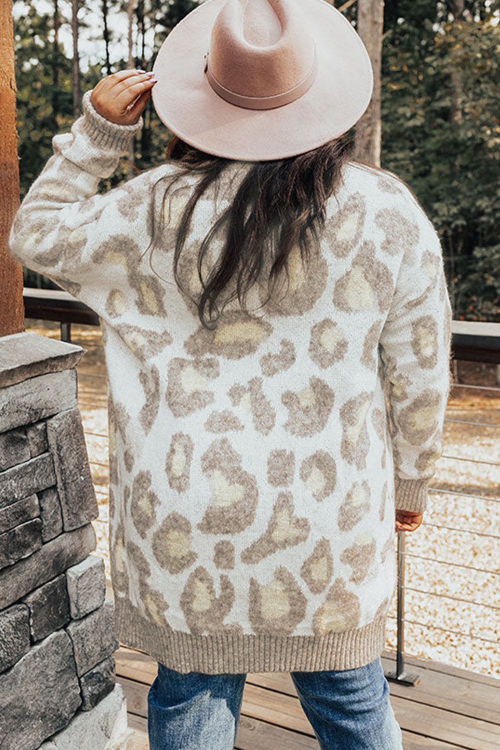 Beige Plus Size Leopard Pattern Cardigan