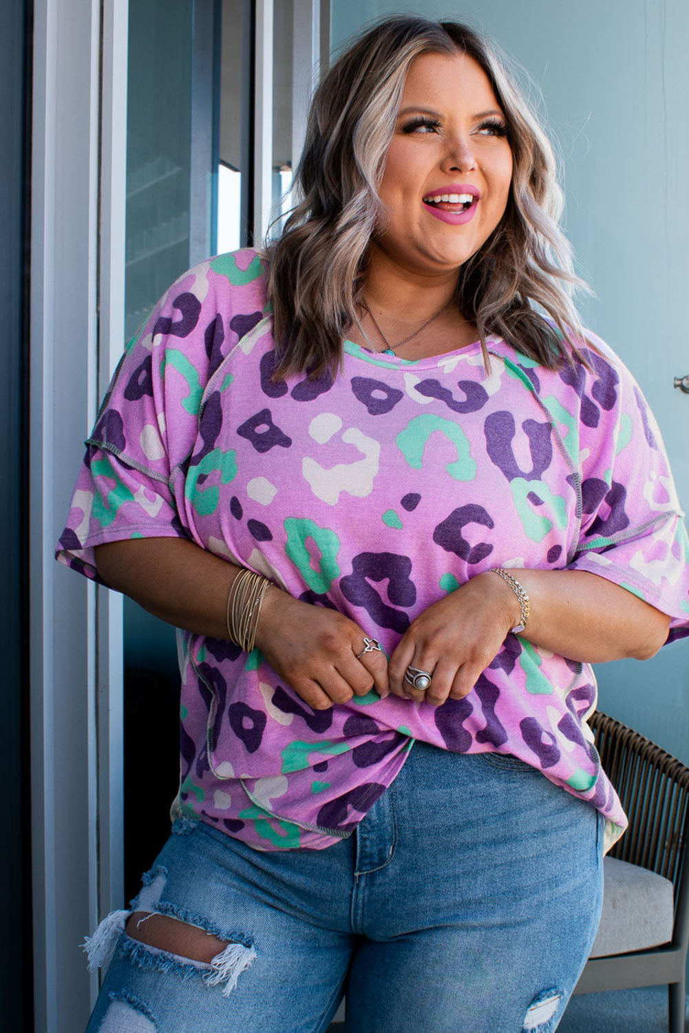 Leopard Kiss Print Plus Size Short Sleeve Tee