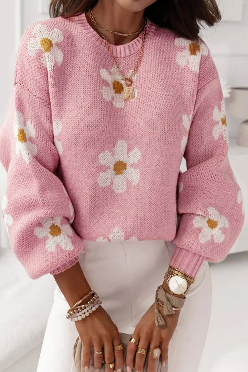 Floral Pattern Drop Shoulder Sweater