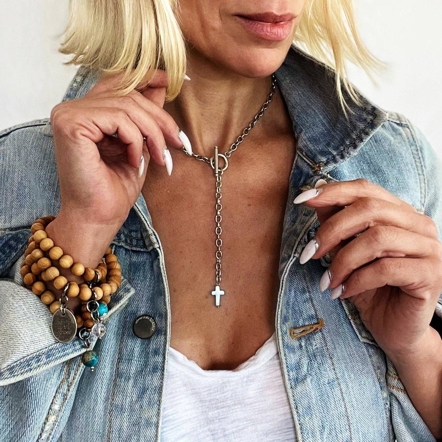 Katia Designs - AVENTURINE CROSS | Choker: Gold / L 18"