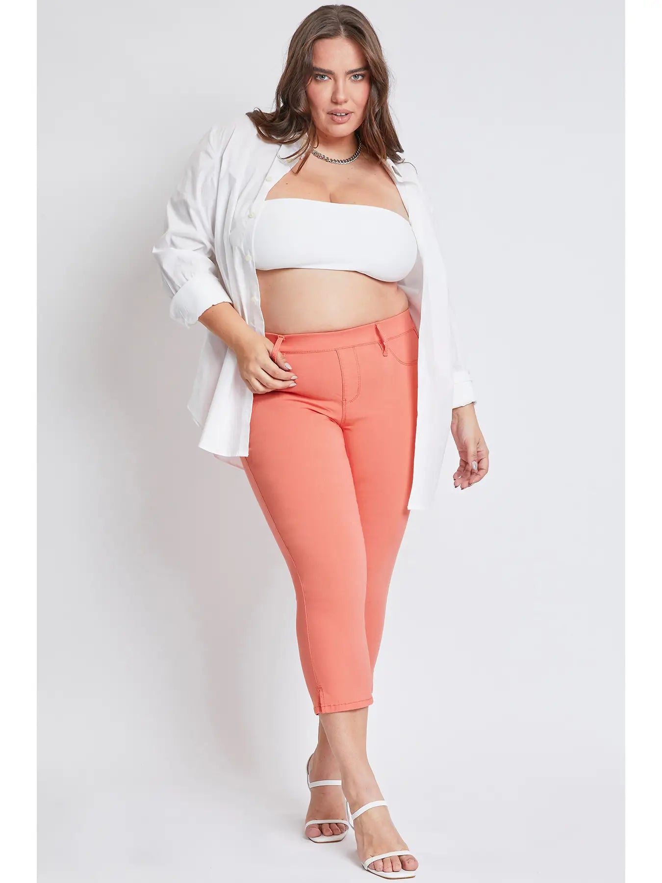 Hyperstretch Pull On Capri W/Side Slit: 2X / MELON