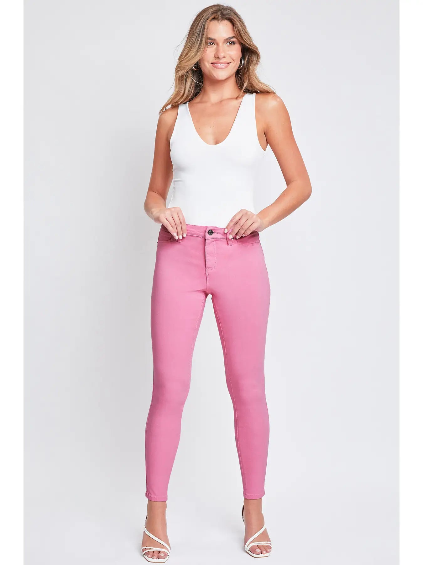 Hyperstretch Mid-Rise Skinny Jean Flamingo