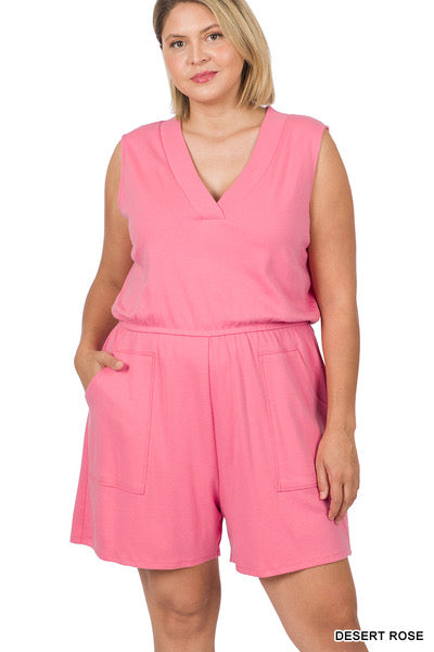 COTTON SLEEVELESS ROMPER WITH POCKETS