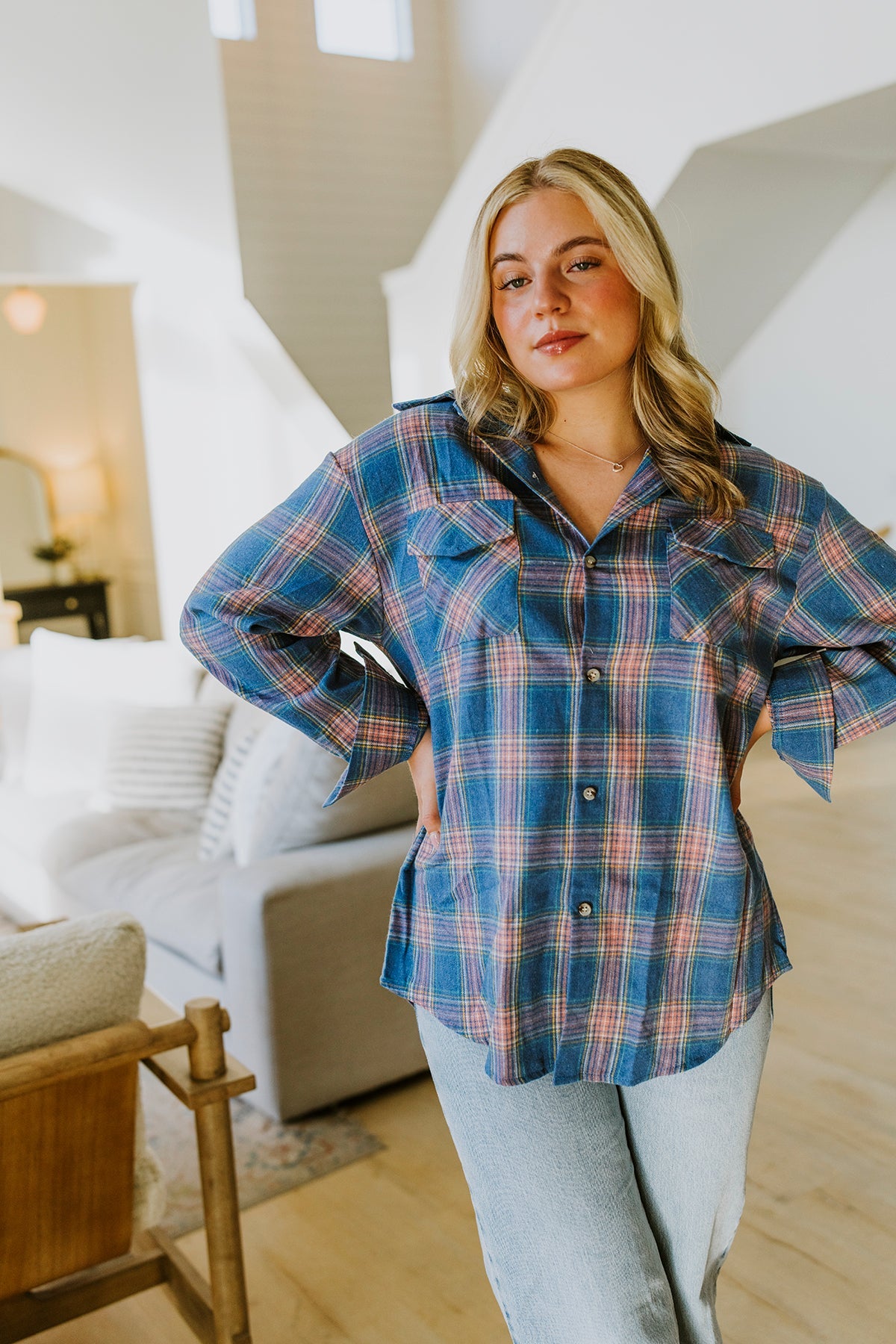 RTS:Tammy Flannel Shirt-#4-Blue Plaid