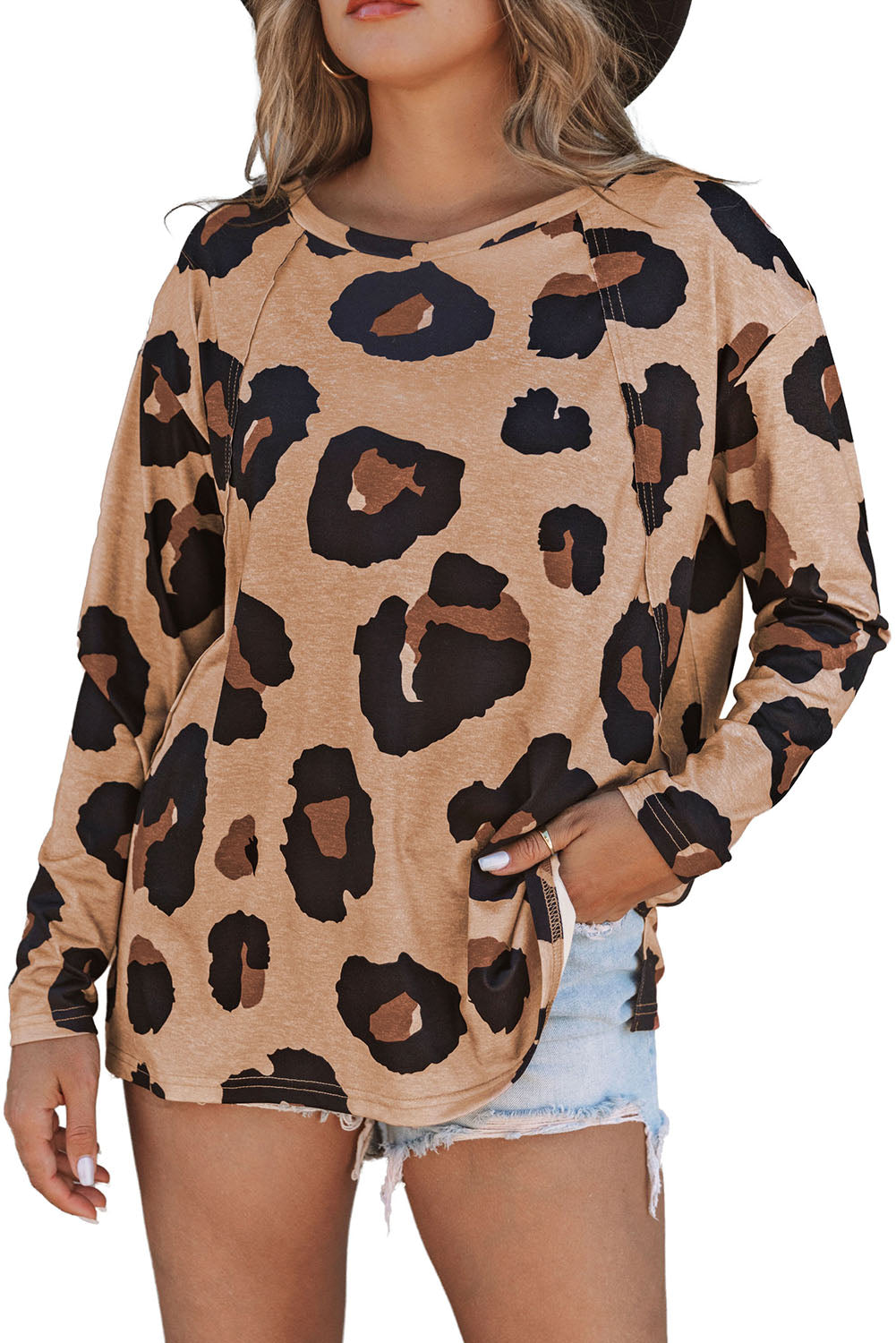 Leopard Print Long Sleeve Loose Top